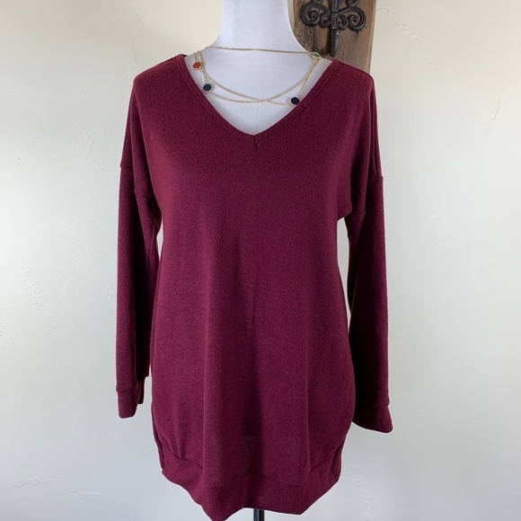 AMARYLLIS BURGUNDY LONG SLEEVE TOP - Picture 1 of 7